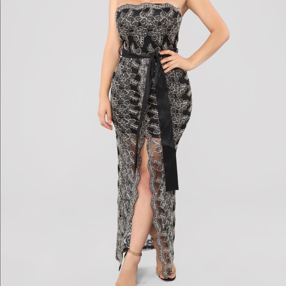 Black/gold embroidered dress